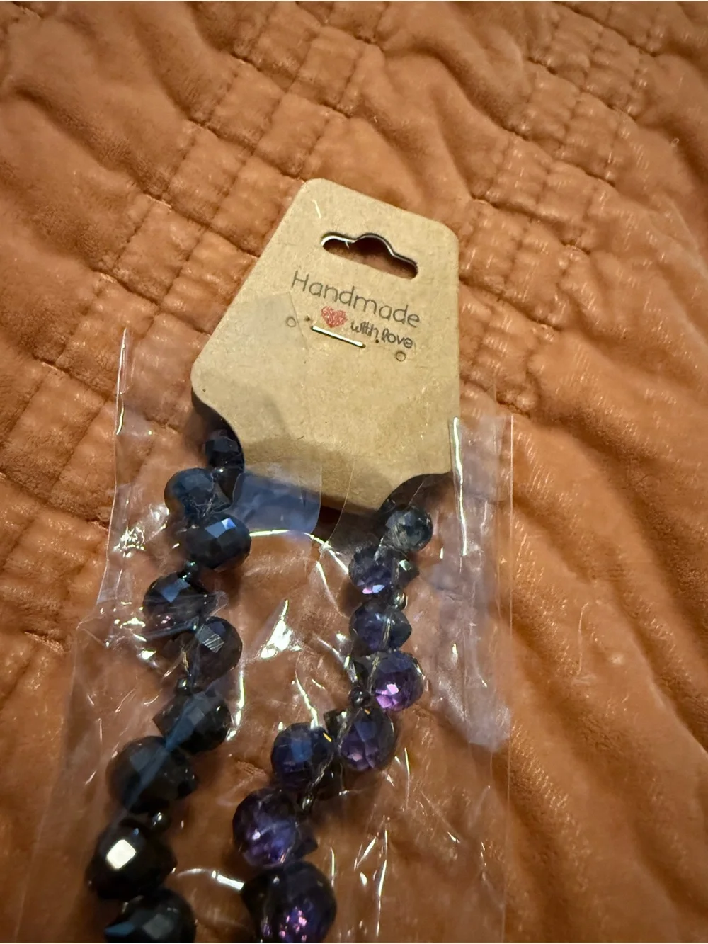 Black Beaded Crossbody Strap for cell phone w/ Gold Hardware- Purple iridescent